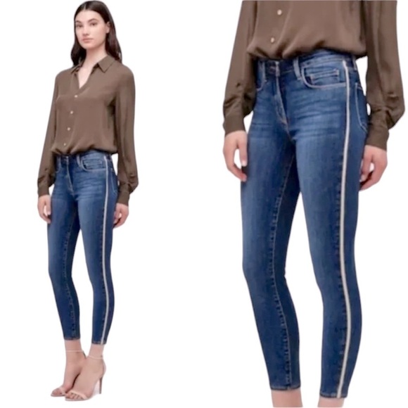 L'AGENCE Margot Skinny Jeans High Rise Neptune Gold Tuxedo Stripe size 27 - Picture 2 of 8